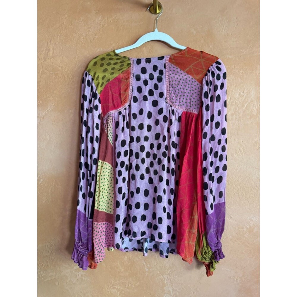 BL^NK London Patchwork Blouse Boho Mixed Print Peasant Top Small